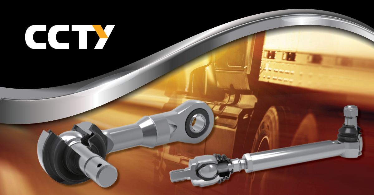 Heavy duty bus and truck tie rods over yellow background with CCTY logo.