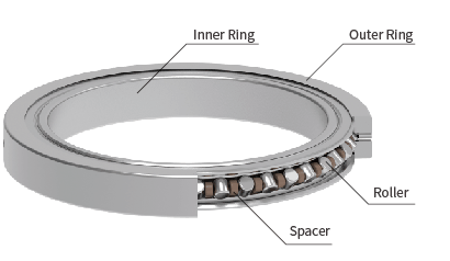 Crossed roller bearing cutaway